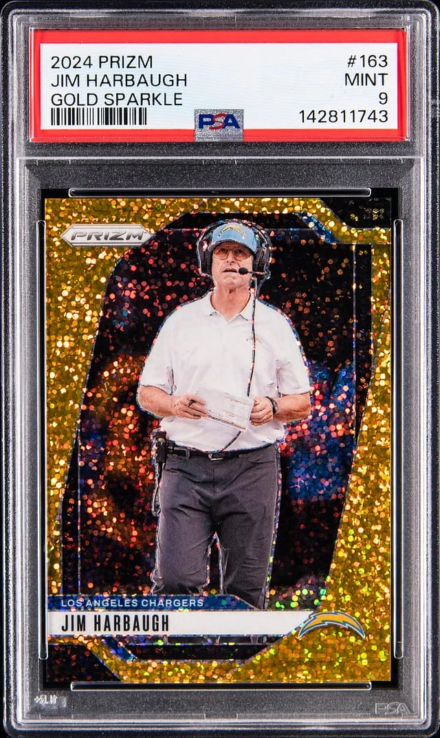 2024 Panini Prizm Jim Harbaugh Gold Sparkle #163 card image