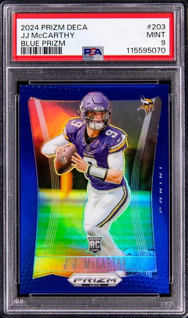 2024 Panini Prizm J.J. McCarthy Deca Blue Prizm #203 card image