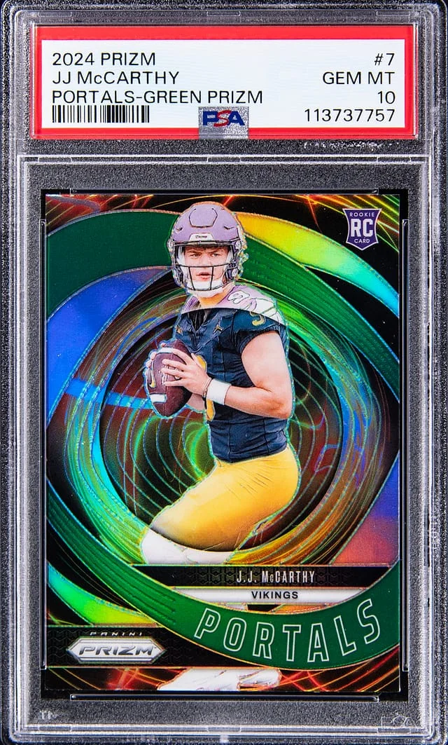 2024 Panini Prizm JJ McCarthy Portals Green Prizm #7 card image