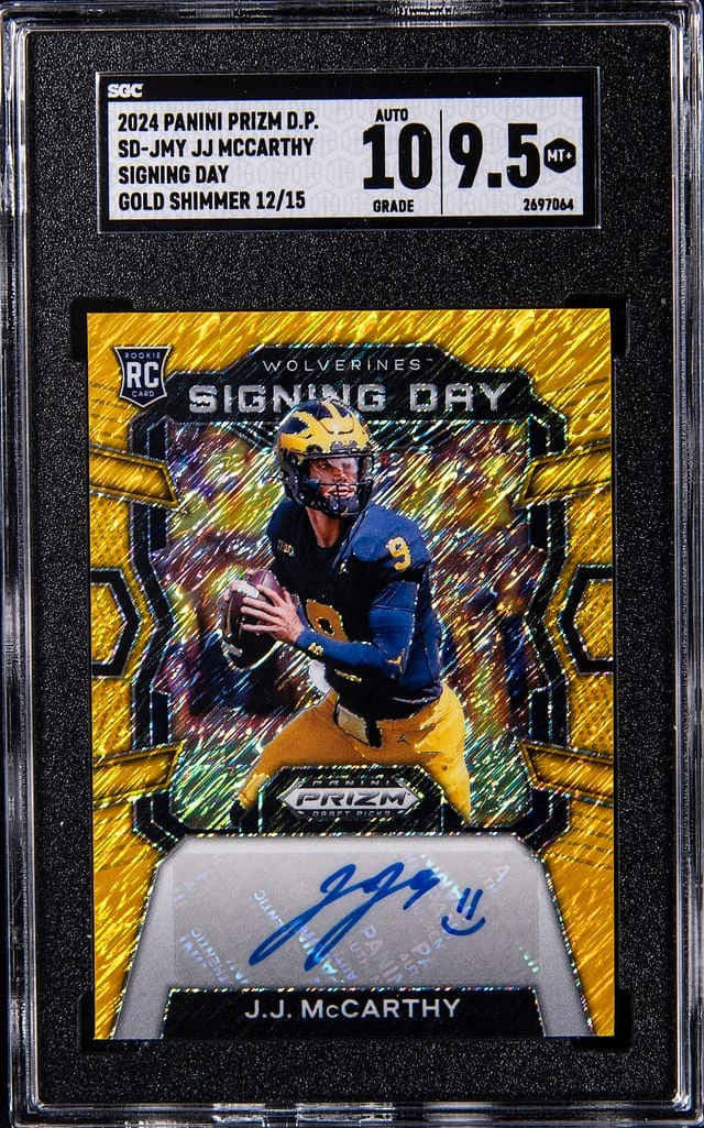 2024 Panini Prizm JJ McCarthy Draftpicks Signing Day Gold Shimmer #SD-JMY card image