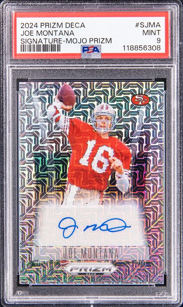 2024 Panini Prizm Joe Montana Deca Signature Mojo Prizm #S-JMA card image