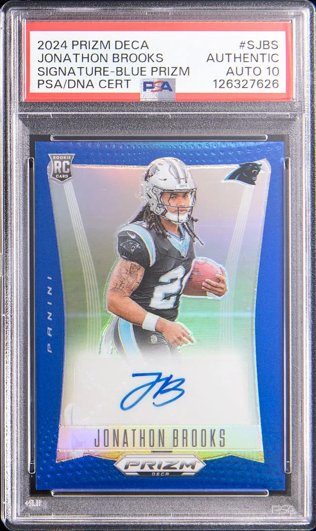 2024 Panini Prizm Jonathon Brooks Deca Signature Blue Prizm #S-JBS card image