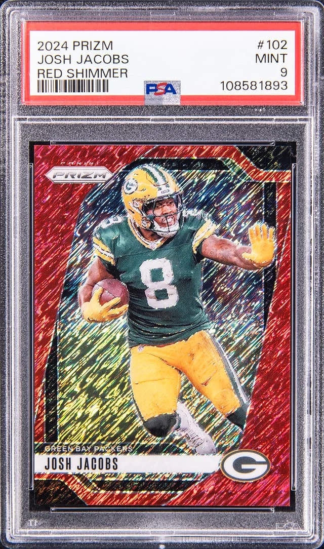 2024 Panini Prizm Josh Jacobs Red Shimmer #102 card image
