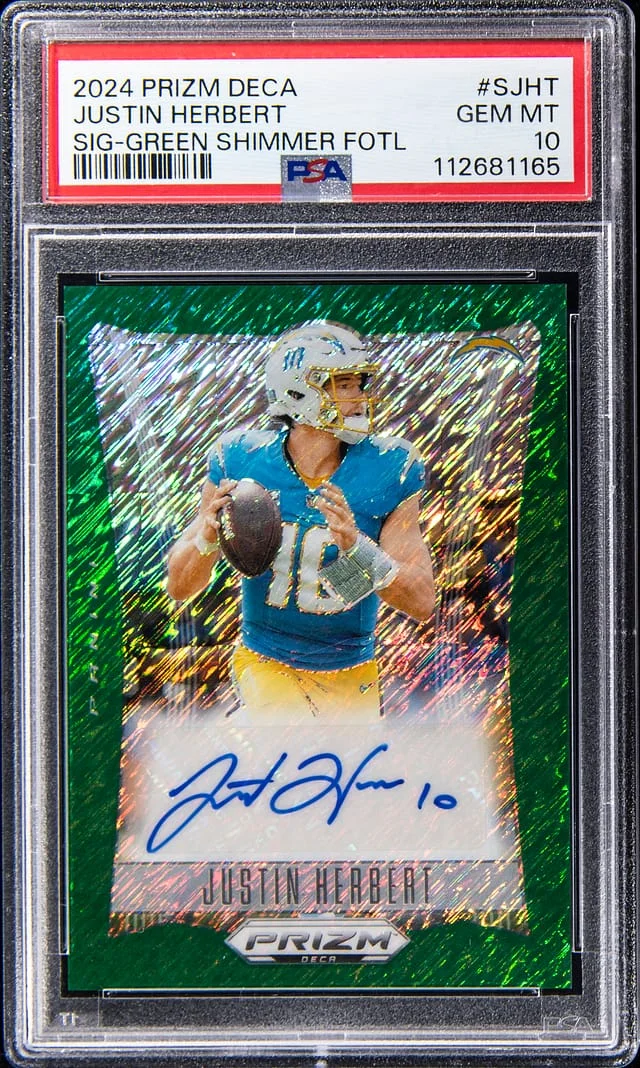 2024 Panini Prizm Justin Herbert Deca Signature Blue Prizm #S-JHT card image