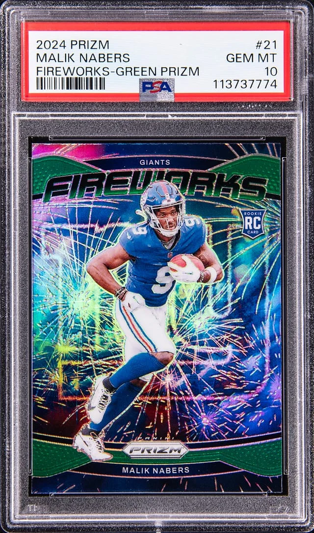 2024 Panini Prizm Malik Nabers Fireworks-Green Prizm #21 card image
