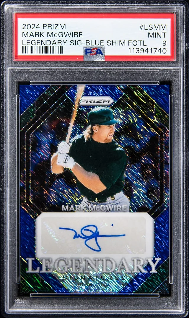 2024 Panini Prizm Mark McGwire Legendary Signatures Blue Shimmer First Off The Line (FOTL) #LS-MM card image
