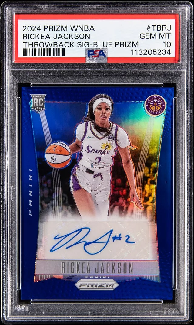 2024 Panini Prizm Rickea Jackson WNBA Throwback Signature Blue Prizm #TB-RJ card image