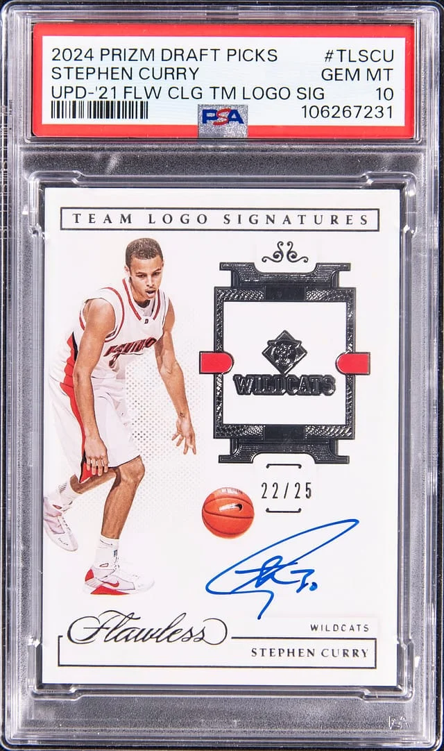 2024 Panini Prizm Stephen Curry Draft Picks Update '21 Flawless Collegiate Team Logo Signatures #TL-SCU card image