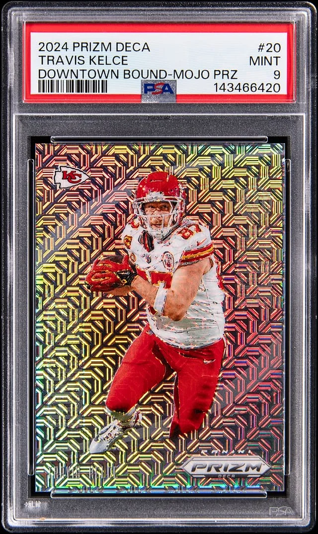 2024 Panini Prizm Travis Kelce Deca Downtown Bound Mojo Prizm #20 card image