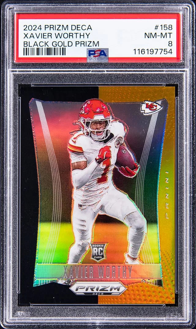 2024 Panini Prizm Xavier Worthy Deca Black Gold #158 card image