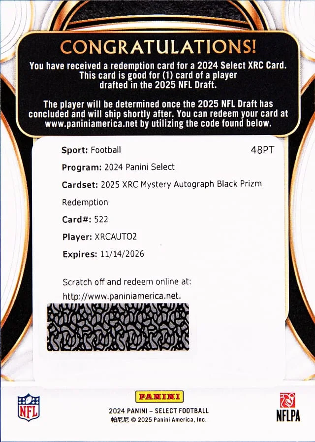 2024 Panini Select Ashton Jeanty XRC Mystery Autograph Black Prizm #522 card image