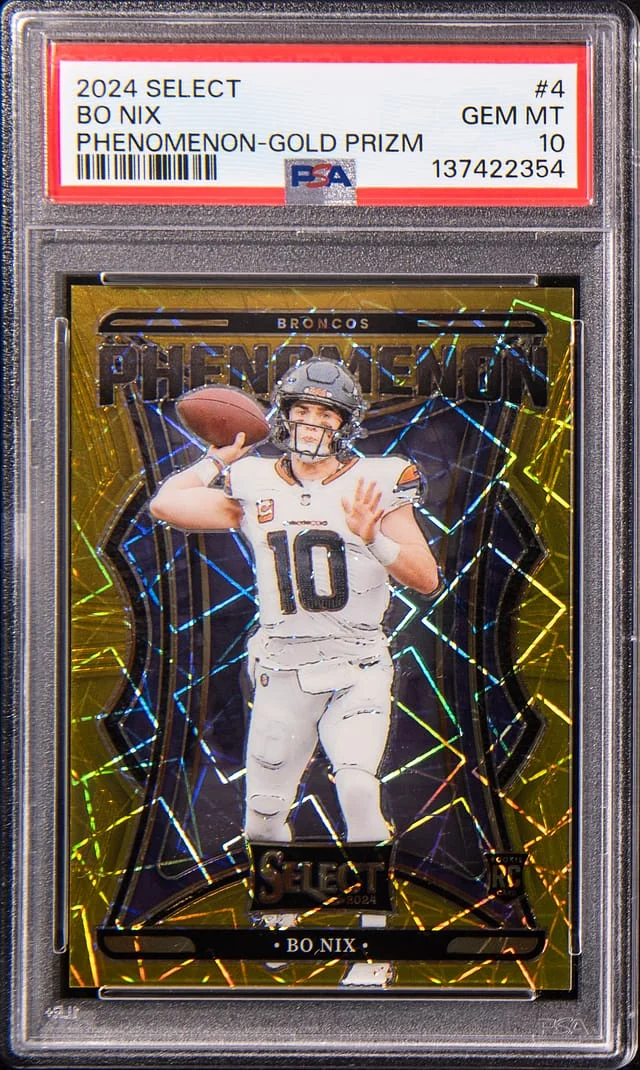 2024 Panini Select Bo Nix Phenomenon Gold Prizm #4 card image