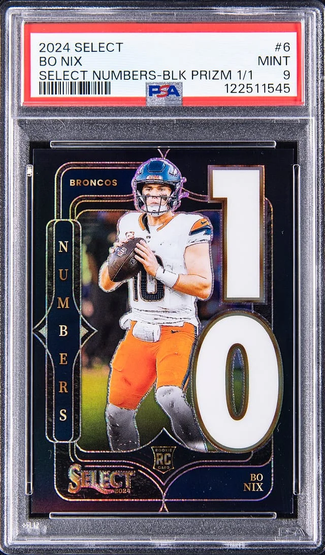 2024 Panini Select Bo Nix Select Numbers Black Prizm #6 card image