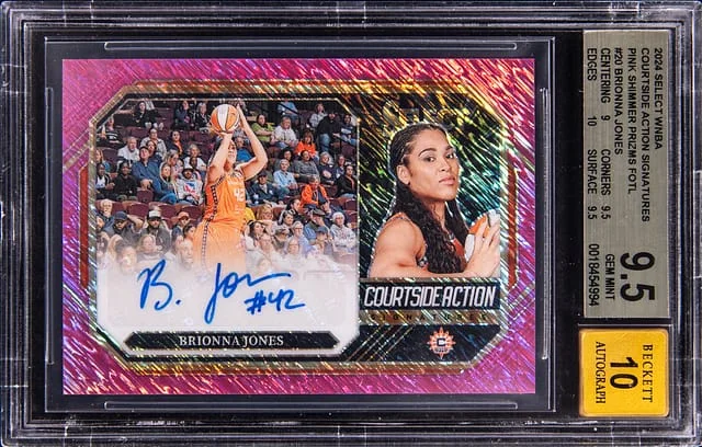 2024 Panini Select Brionna Jones WNBA Courtside Action Signatures Pink Shimmer Prizms FOTL #CSA-BJ card image