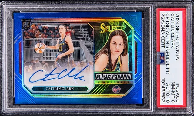2024 Panini Select Cailtin Clark Courtside Action Signatures Blue Prizm #CSA-CC card image