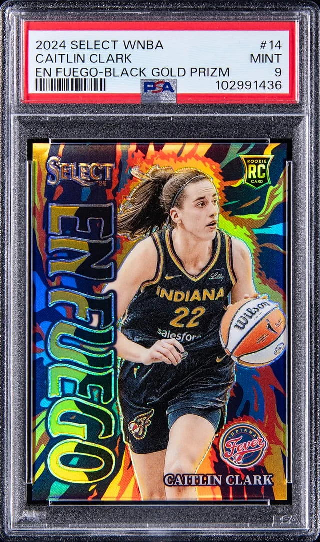 2024 Panini Select Caitlin Clark WNBA En Fuego Tie-Dye Prizm #14 card image