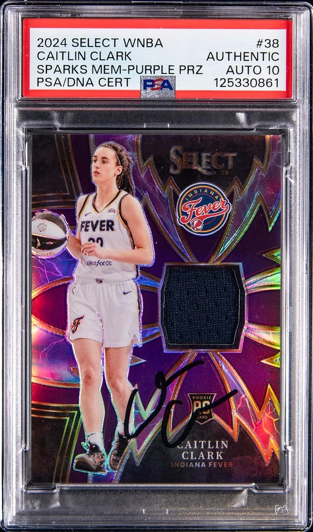 2024 Panini Select Caitlin Clark Sparks Memorabilia Purple Prizm #38 card image