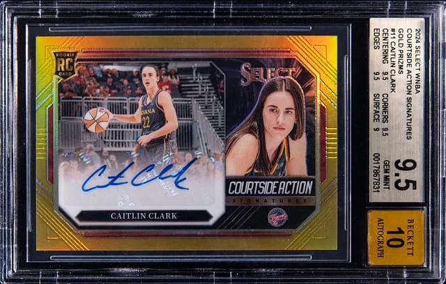 2024 Panini Select Caitlin Clark WNBA Courtside Action Signatures Gold Prizm #CSA-CC card image