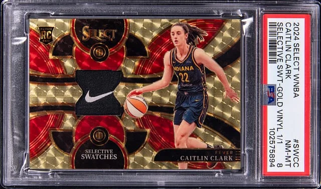 2024 Panini Select Caitlin Clark WNBA Selective Swatches Gold Vinyl Prizm #SW-CC card image
