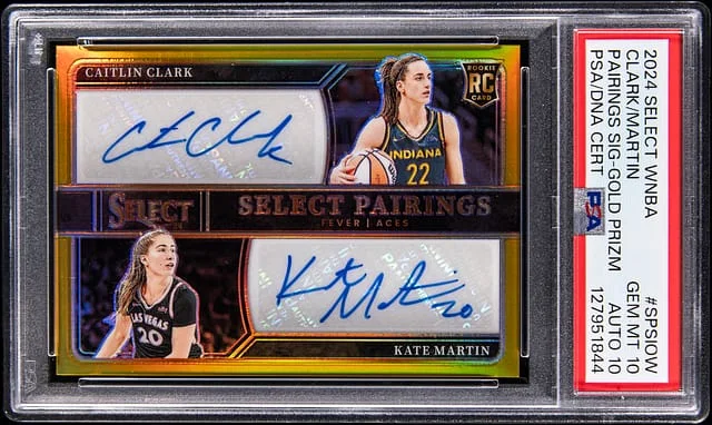 2024 Panini Select Caitlin Clark/Kate Martin WNBA Pairings Signature Gold Prizm #SPS-IOW card image