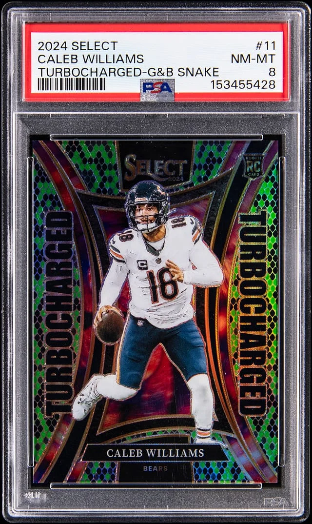 2024 Panini Select Caleb Williams Turbocharged Green & Black Snakeskin Prizm #11 card image