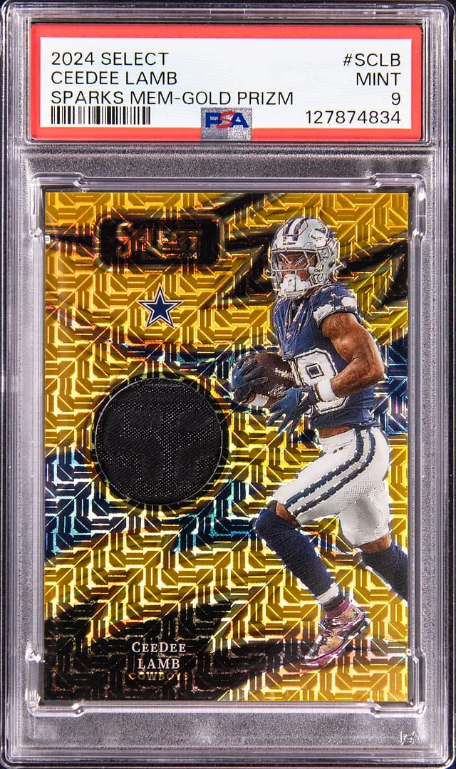 2024 Panini Select CeeDee Lamb Sparks Memorabilia Gold Prizm #S-CLB card image