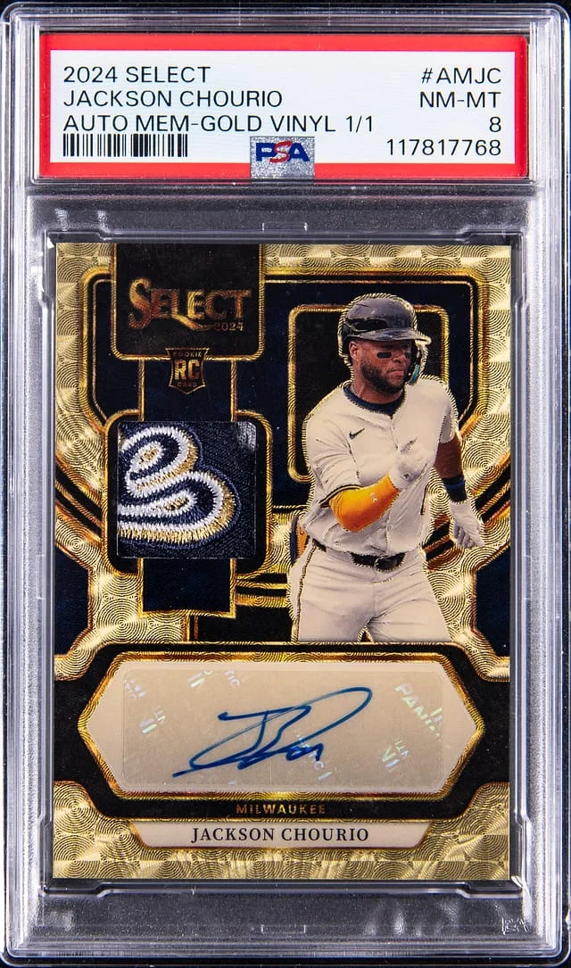 2024 Panini Select Jackson Chourio Autograph Memorabilia Gold Vinyl #AM-JC card image