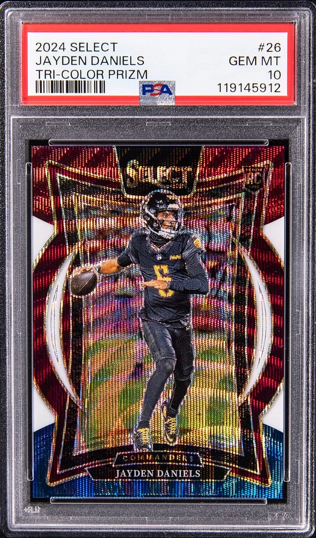 2024 Panini Select Jayden Daniels Red & Blue Shock #26 card image