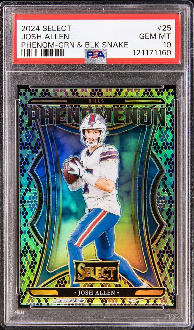 2024 Panini Select Josh Allen Phenomenon Green & Black Snake #25 card image