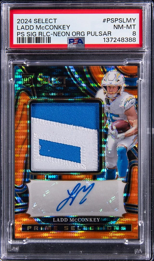 2024 Panini Select Ladd McConkey Prime Selections Signature Relic Orange Pulsar #PSPS-LMY card image