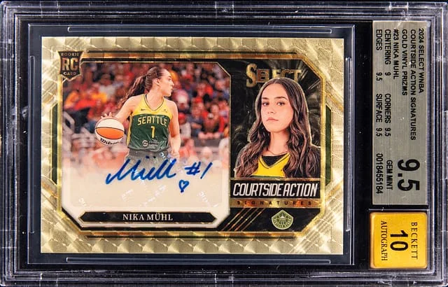 2024 Panini Select Nika Muhl WNBA Courtisde Action Signatures Gold Vinyl Prizms #CSA-NM card image