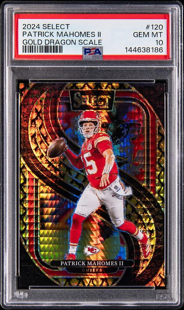 2024 Panini Select Patrick Mahomes II Gold Dragon Scale #120 card image