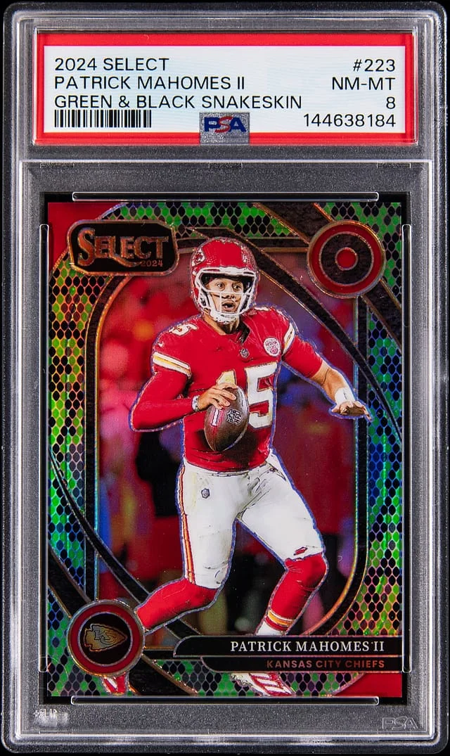 2024 Panini Select Patrick Mahomes II Green & Black Snakeskin Prizm #223 card image