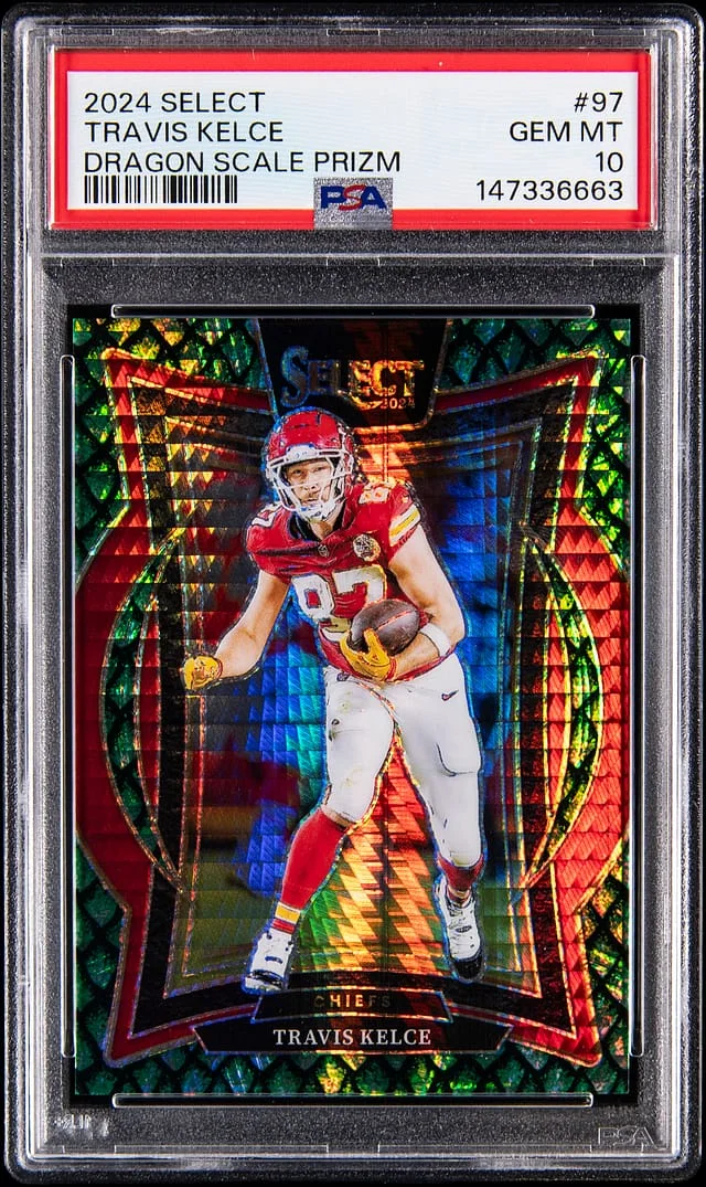 2024 Panini Select Travis Kelce Dragon Scale Prizm #97 card image