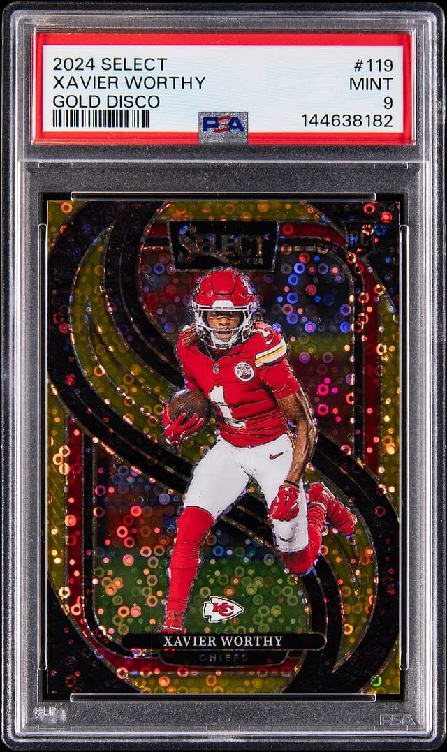 2024 Panini Select Xavier Worthy Gold Disco Prizm #119 card image