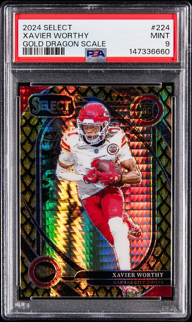 2024 Panini Select Xavier Worthy Gold Dragon Scale #224 card image