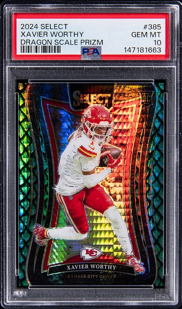 2024 Panini Select Xavier Worthy Gold Dragon Scale Prizm #385 card image