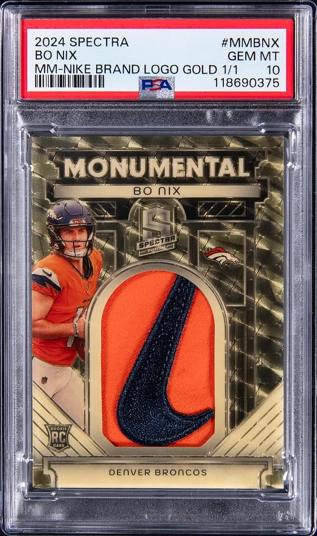 2024 Panini Spectra Bo Nix Monumental Nike Brand Logo Gold #MMBNX card image