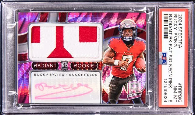2024 Panini Spectra Bucky Irving Radiant Patch Signature Neon Pink #RPP-BIG card image