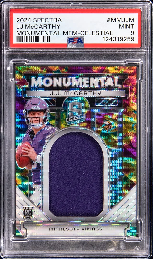 2024 Panini Spectra J.J. McCarthy Monumental Memorabilia Celestial #MM-JJM card image