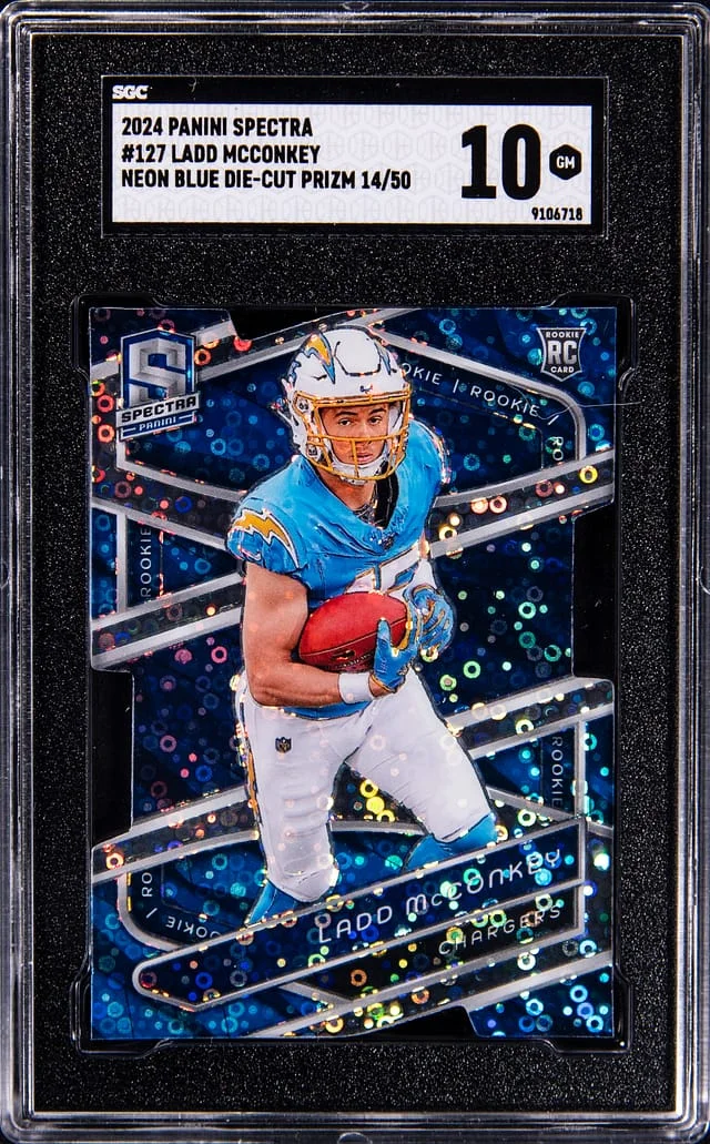 2024 Panini Spectra Ladd McConkey Neon Blue Die-Cut Prizm #127 card image