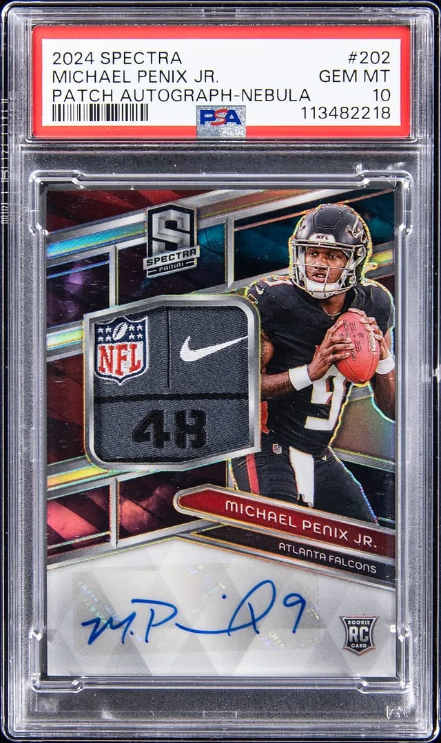 2024 Panini Spectra Michael Penix Jr Patch Autograph Nebula #202 card image