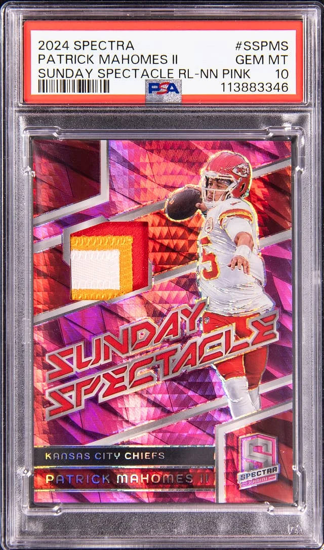 2024 Panini Spectra Patrick Mahomes II Sunday Spectacle Relics Neon Pink #SS-PMS card image