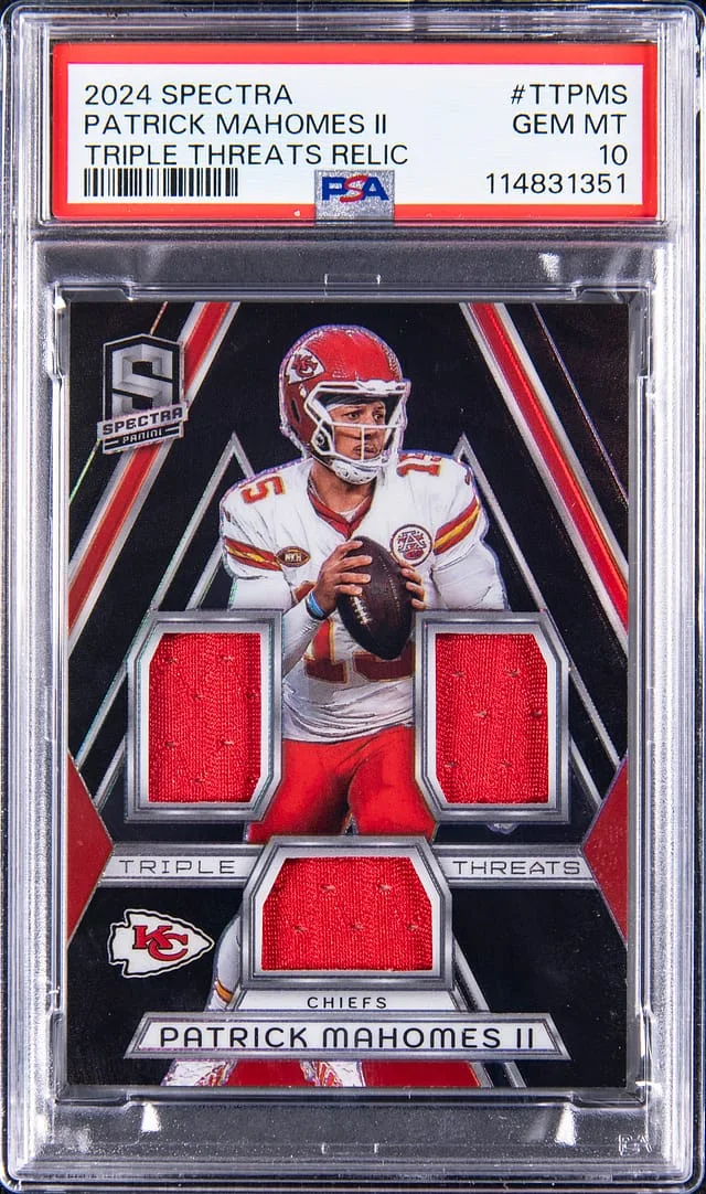 2024 Panini Spectra Patrick Mahomes II Triple Threats Relic #TT-PMS card image