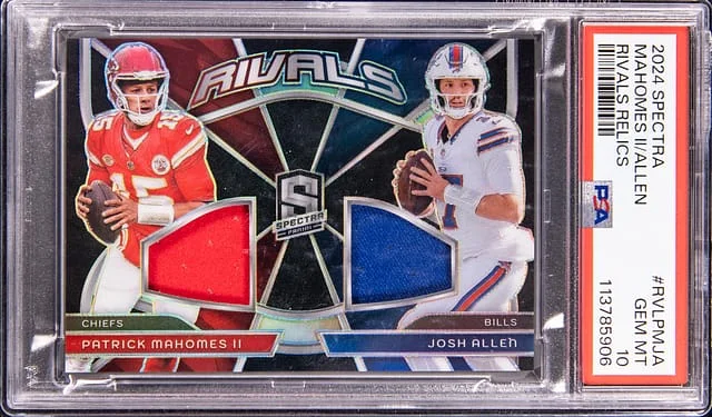 2024 Panini Spectra Patrick Mahomes II/Josh Allen Dual Rivals Relics #RVL-PMJA card image