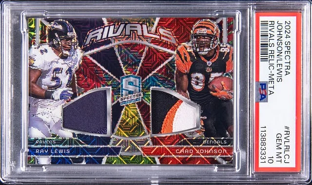 2024 Panini Spectra Ray Lewis/Chad Johnson Rivals Relic Meta #RVL-RLCJ card image