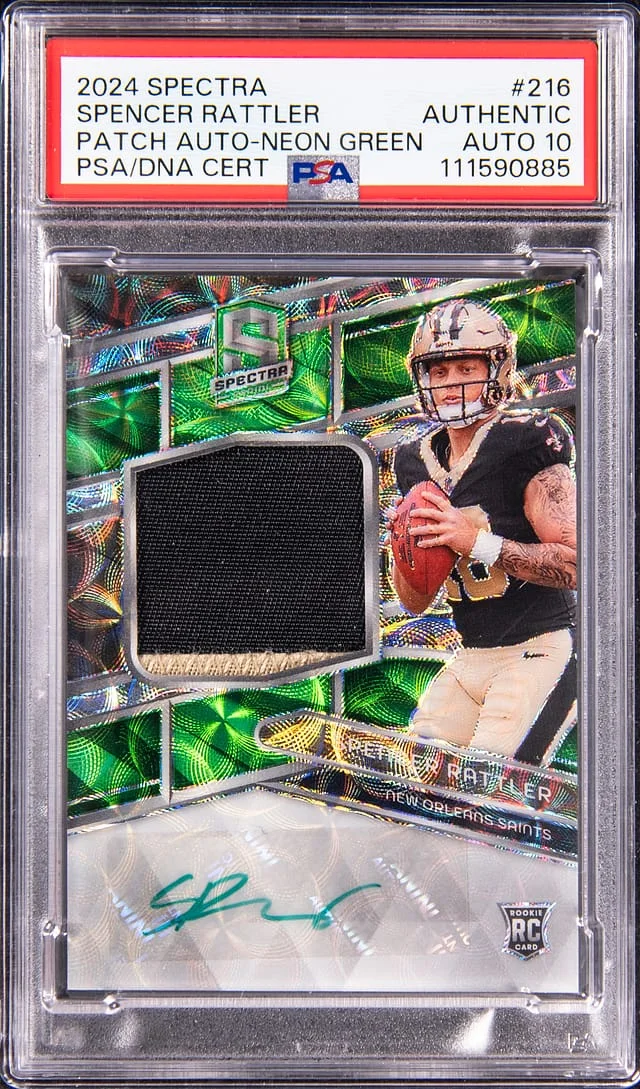 2024 Panini Spectra Spencer Rattler Patch Autographs Neon Green #216 card image