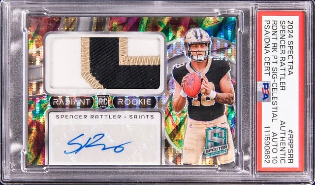 2024 Panini Spectra Spencer Rattler Radiant Patch Signature Hyper #RRP-SRR card image