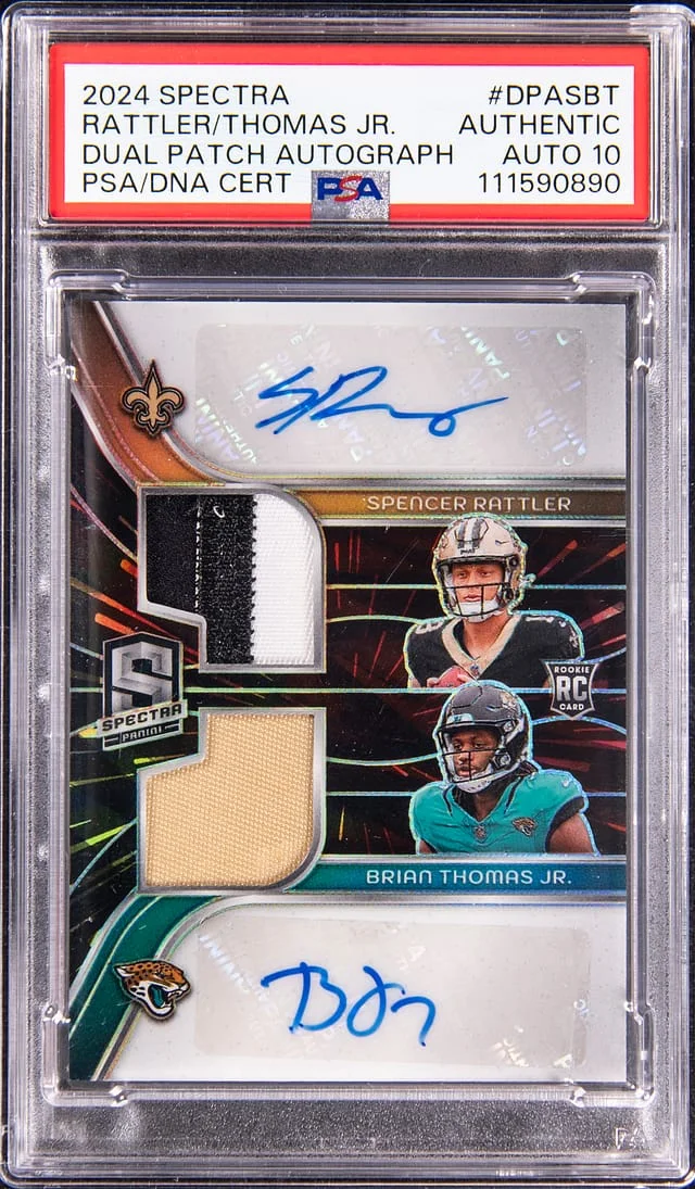 2024 Panini Spectra Spencer Rattler/Brian Thomas Jr. Dual Patch Autographs #DPA-SBT card image