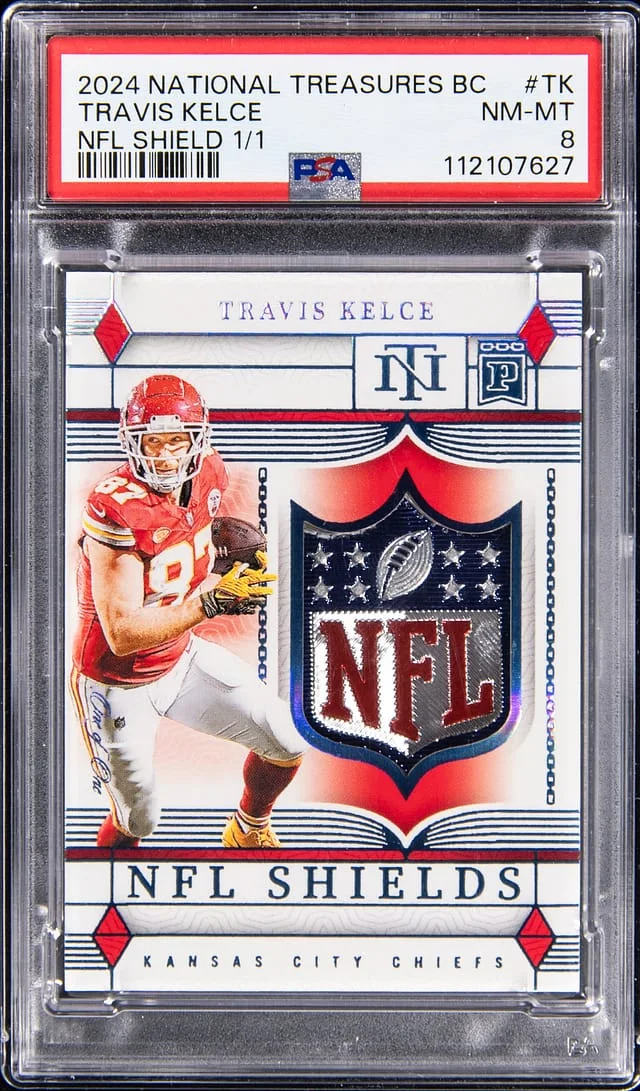 2024 Panini Travis Kelce National Treasure Blockchain NFL Shield #TK card image